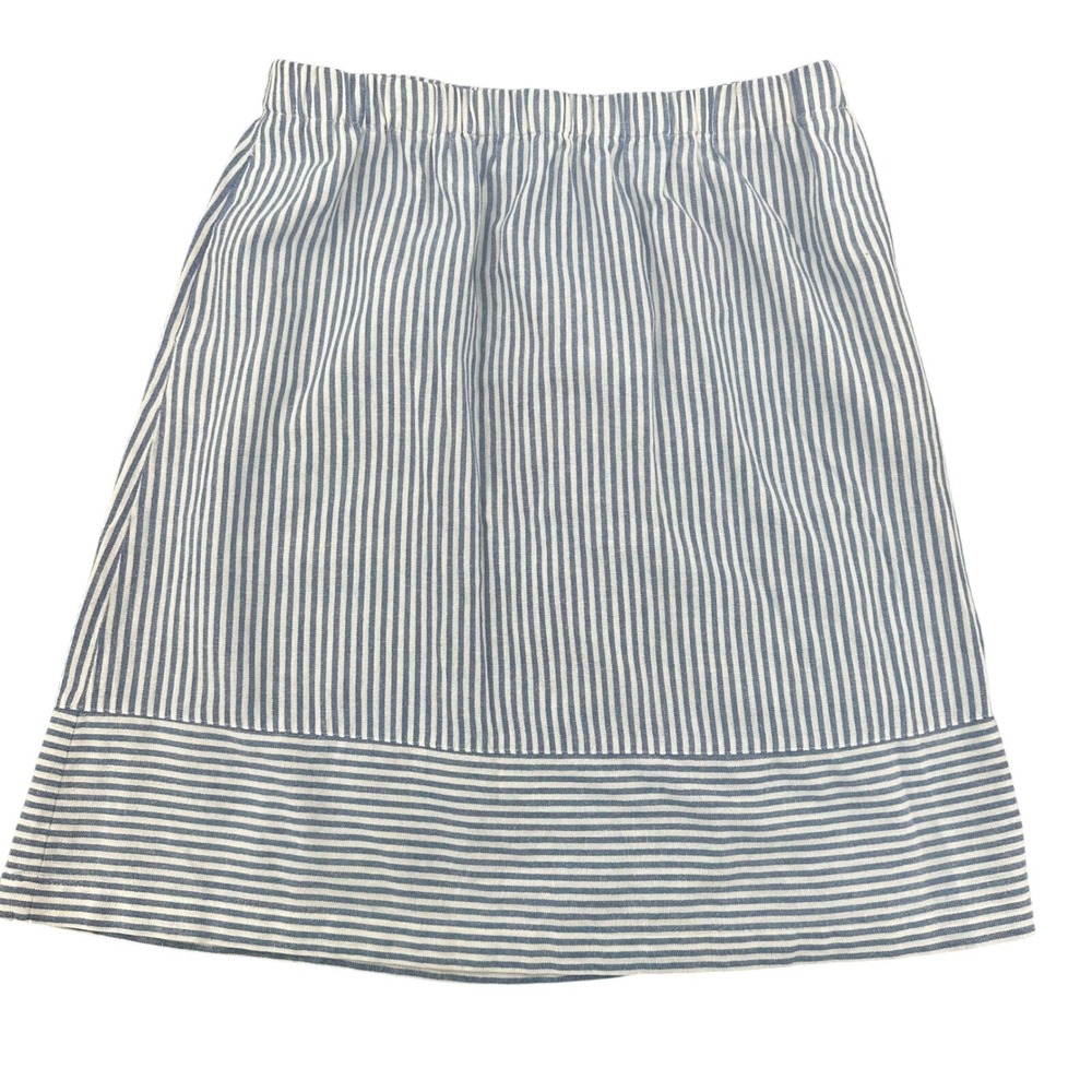 J.Crew Blue Striped Large Beach Coastal Linen Blend A-Line Skirt Elastic Waist